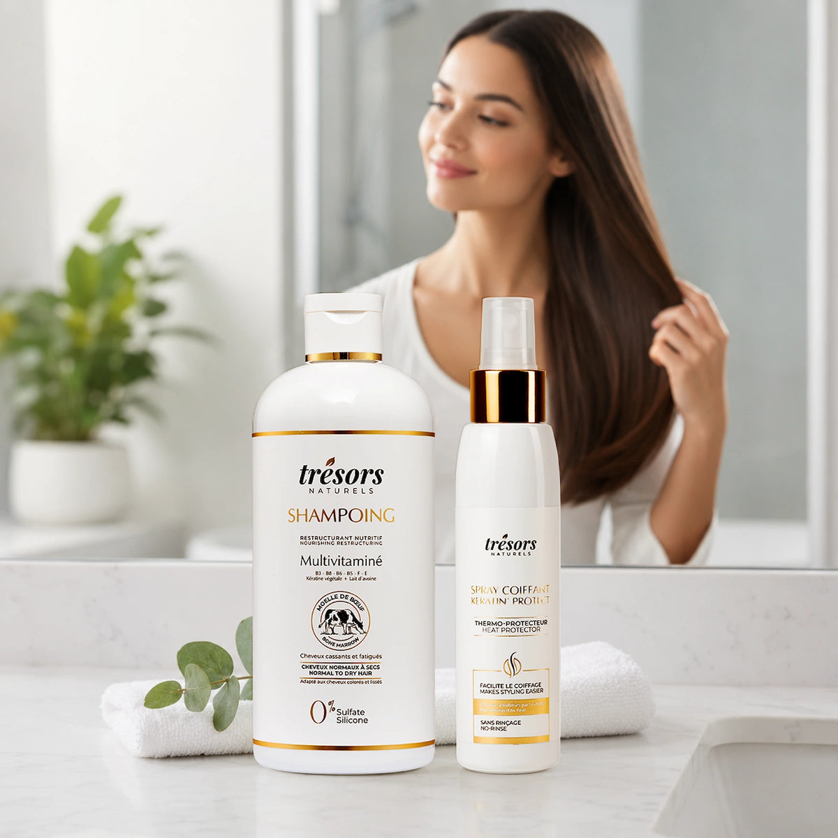 affiche du Shompoing et spray coiffant de la marque trésors naturels 