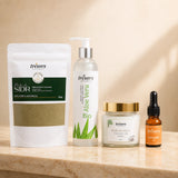 produits trésors naturels : poudre de sidr gel aloe vera huile de coco et vitamine E