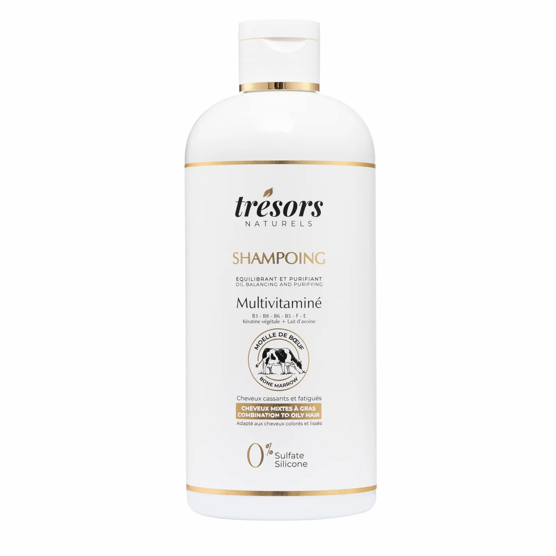 flacon de shampoing multivitaminé trésors naturels pour cheveux mixtes à gras 